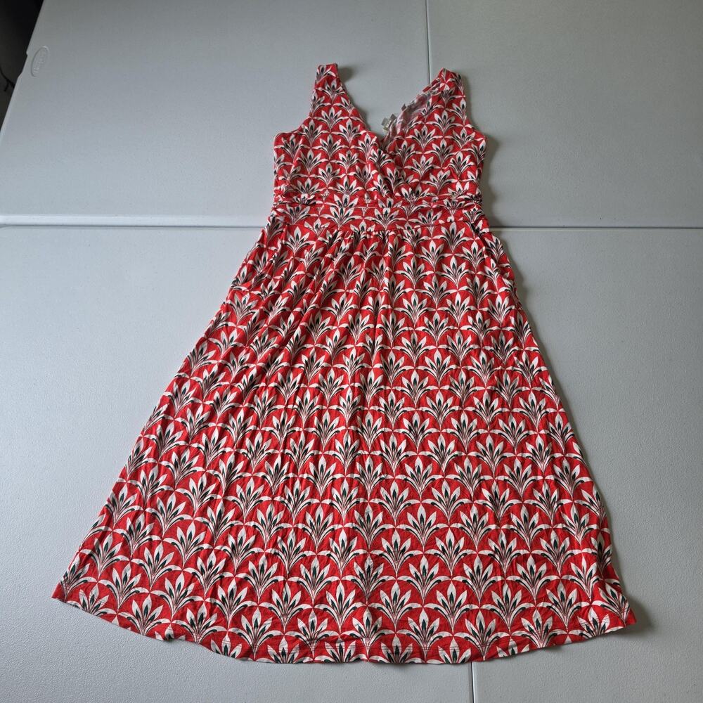 Boden Dress Womens 8 Tall Red Floral Jersey Fit & Flare Midi Sundress Summer